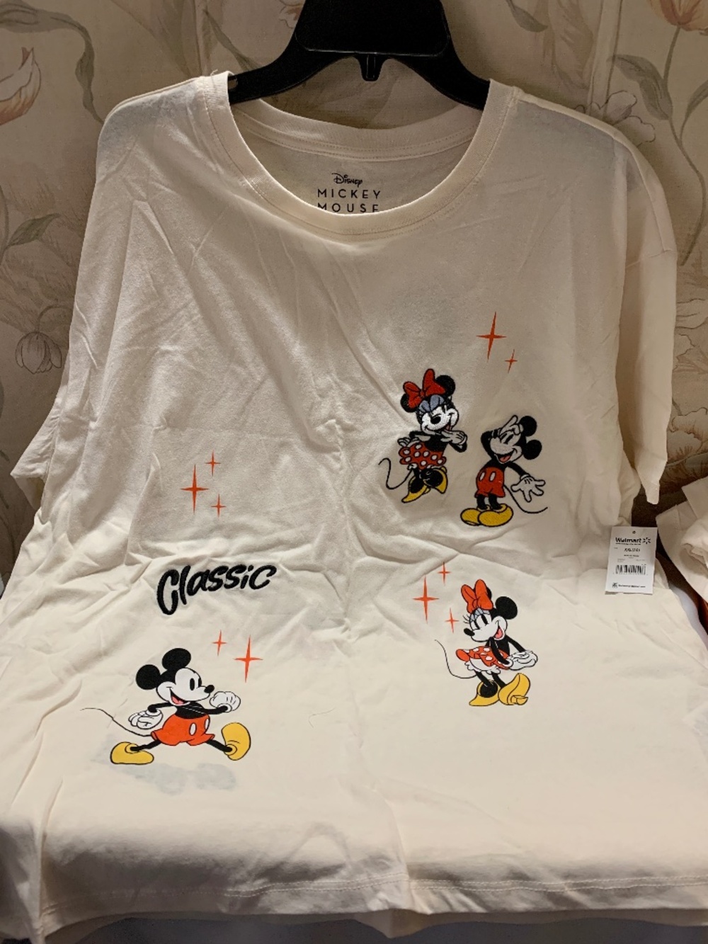 Disney Mickey Mouse Embroidered T-Shirt, Ivory/Cream Color - NWT